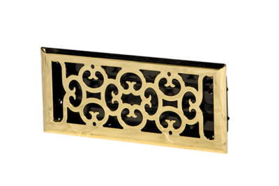350.150 Floor Register Brass Victorian W/ Damper